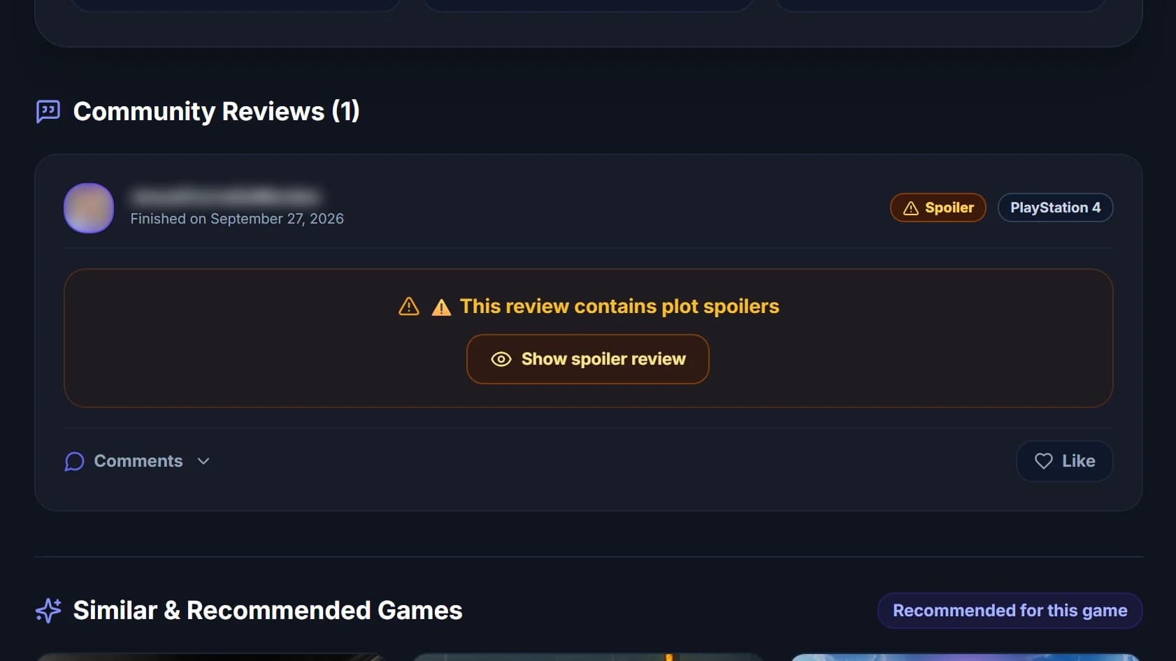 A review with the blurred spoiler block